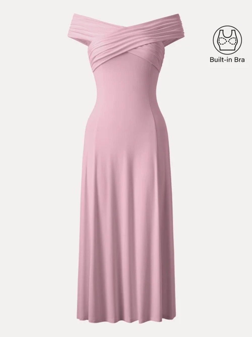 OGL NWT Flowy Criss-Cross Off Shoulder Midi Brami Dress Size Large Rose Mauve - Picture 2 of 16